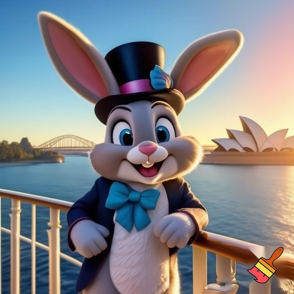 Easter bunny mascot Disneyland costume with the top hat Australia Disney cruise ship
