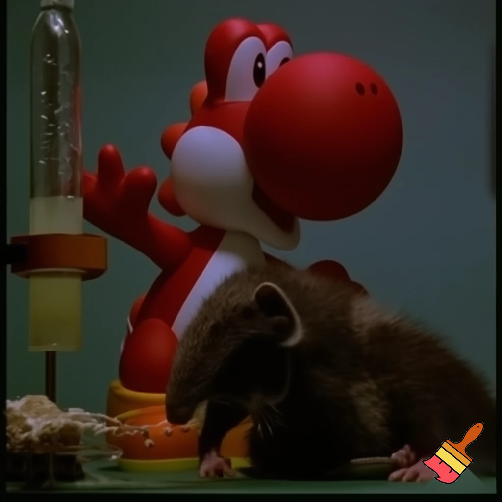 When a red yoshi named John who wake up being chained up on lab table on floor there are so many dead odd rat-like creatures. he have to breaks the chain by using his comping power and he break it and go see what going on here and he saw 100 sharp teethed birds in cage. and then he met the scary beast called Avery (an bloodthirsty anteater) well Avery she just eat raw meats in her cage but then Avery escape and faces John, after all John devoured Avery.