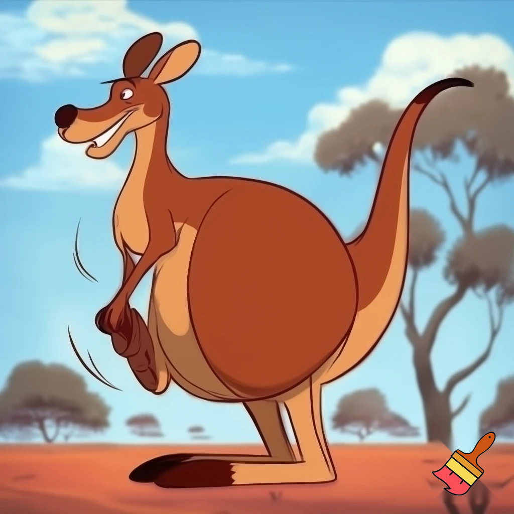 Cartoon kangaroo standing on his tail