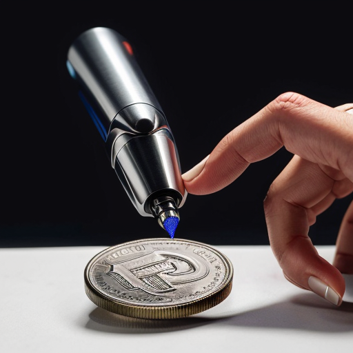 Un braccio robotico con mone di penna nera al posto delle dita che graffia nel vuoto