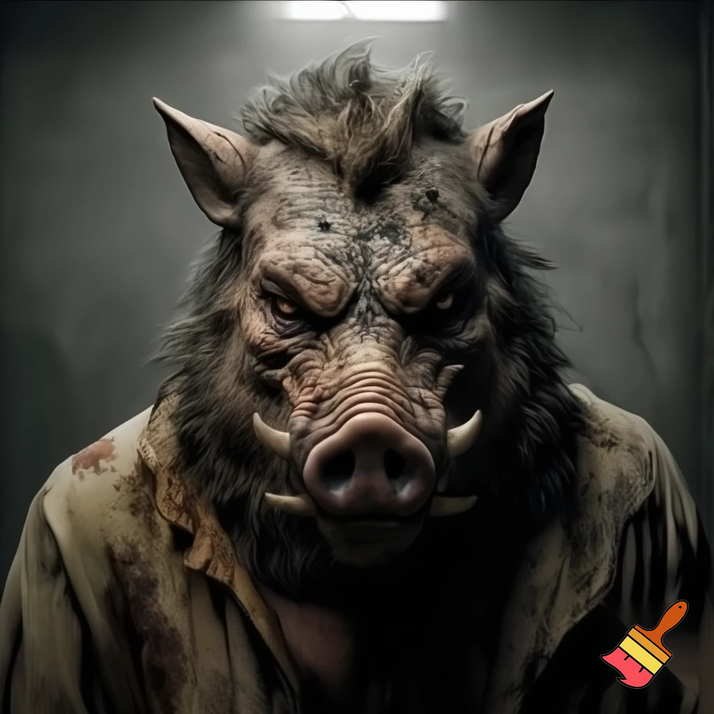 mugshot, deadly, face tattoo, prisoner outfit, evil, wild pig