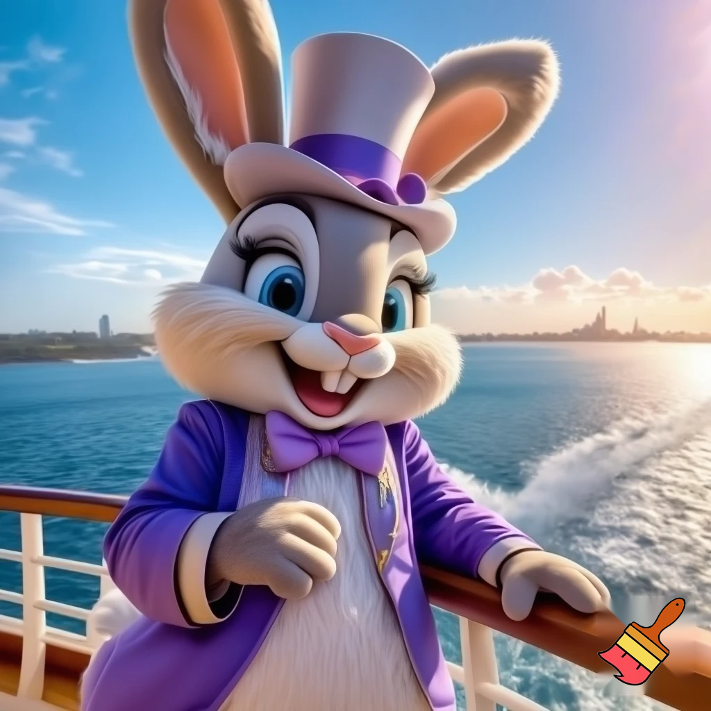 Easter bunny mascot Disneyland costume with the top hat Australia Disney cruise ship