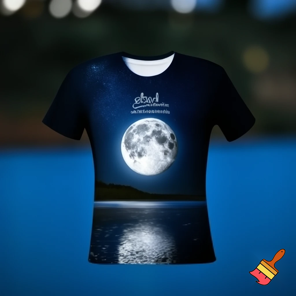 Generate a very beautiful tshirt design based out of full moon, make it very aesthetic and attractive you may also add beautiful stars around, be creative you may add a very beautiful blue lake or river with reflection or anything just make it very eye catchy with great colours Also add the text "CHAUDHVIN KI RAAT" with it with a very attractive font and text. and below that maybe in small font add this text- Tonight the moon sighted bright Some beauty lives in borrowed light.

the stars must appear natural dont animate them they should appear like real And make sure image in night time and the poetry should be mandatorily be at the bottom last. Make it more inclined to people who like to stay normal and humble dont animate anything make sure everything seems to appear like real and yes add a lone guy in the design who is again wearing the exact tshirt design you are about to create now

i like your images but they seem like very animated and unreal make them appear like they are captured by an actual camera and make it aesthetic in that way, it is very important they should appear like they are actually captured in real and are not animated please keep it like a real moon and real sky please dont animate