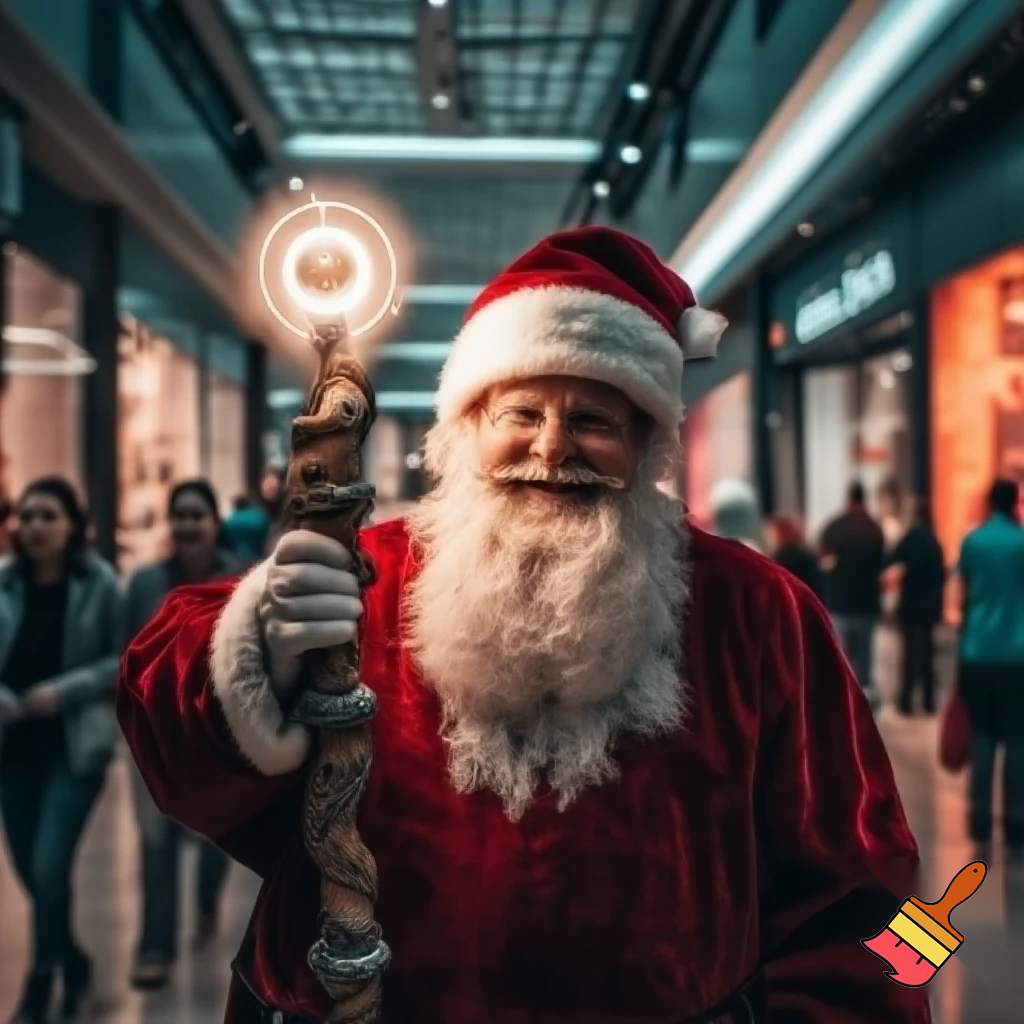 Santa Claus magic walking stick staff Russia shopping Centre Australia shopping immune in a star
