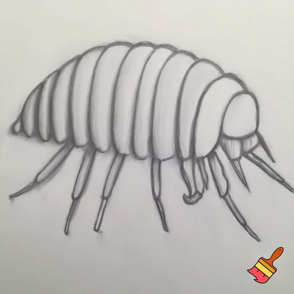 A crayon drawing of a isopod/ Pill bug