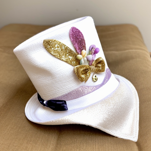 Easter bunny top hat headband, purple white with gold glitter fabric and velvet velvet gold special gold and delicate velvet and delicate and precious glitter, purple and white