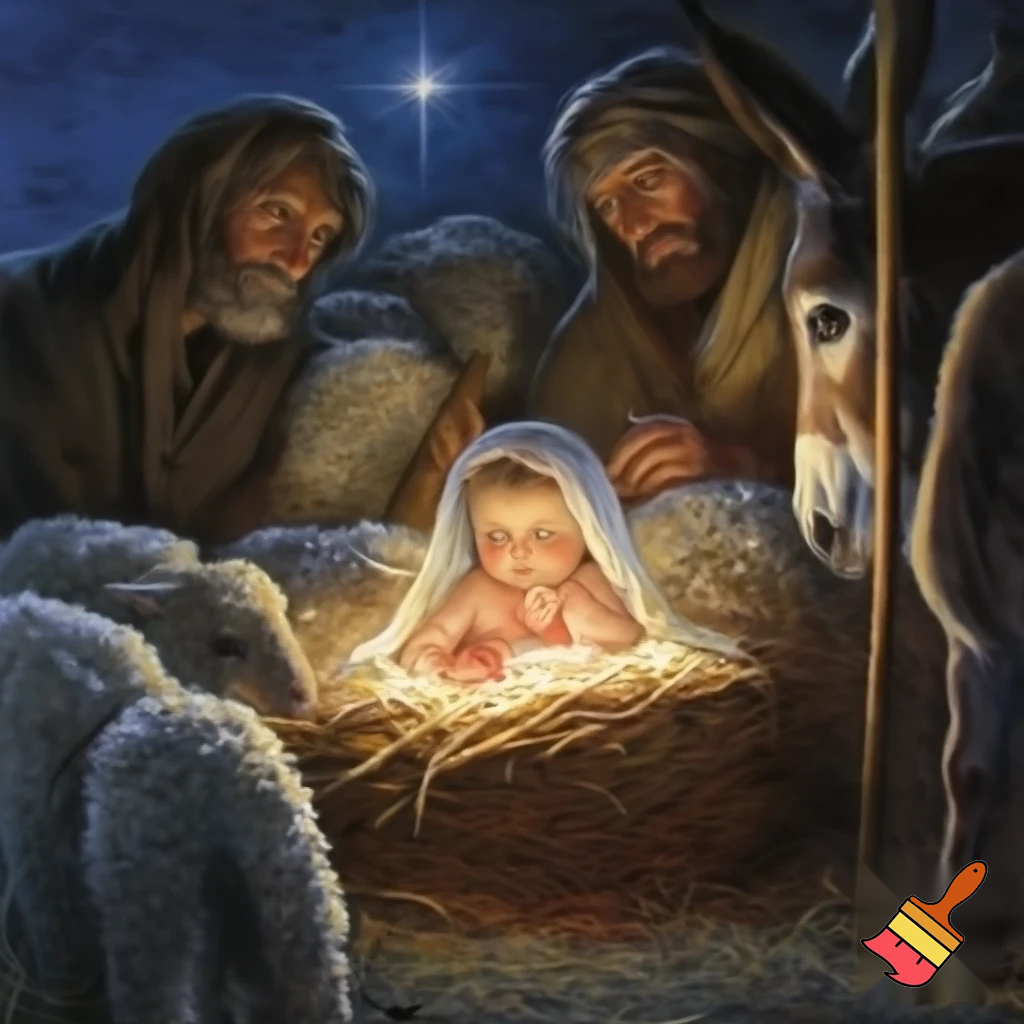 Imaginea unui prunc mic și grăsun, născut noaptea într-o iesle săracă, înconjurat de oi, un măgwruș, mama sa și câțiva pastori. 