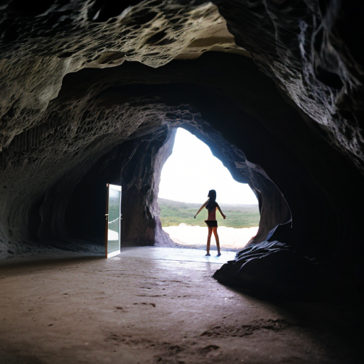 cave with 1 girl 1 boy Glass door