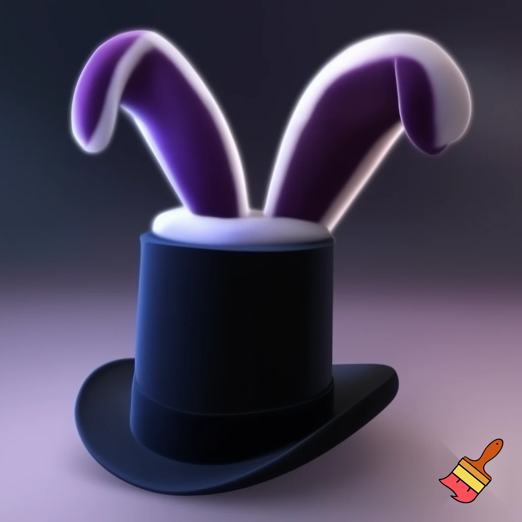 Black top hat with bunny ears velvet white and purple