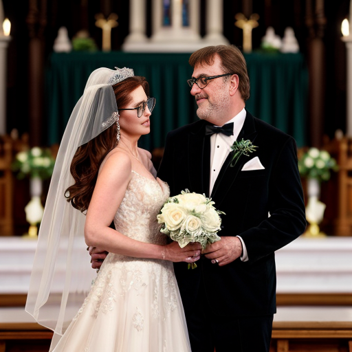 John Goodman y Elizabeth Perkins glasses con corona Flores veil con traje formal elegante boda sensual sexy con holding ramo de flores con altar con iglesia templó católico 6
