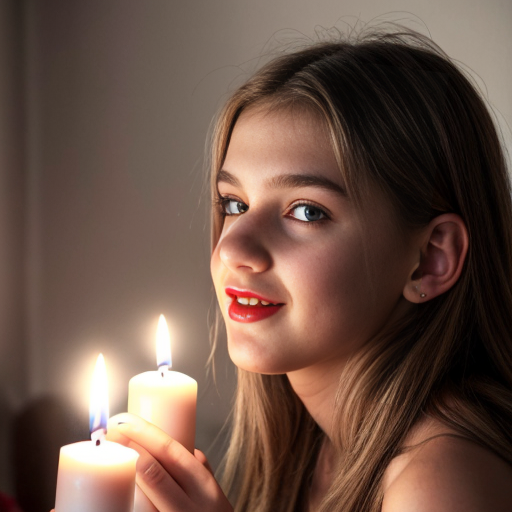 caucasian cute teen girl, skinr, , , seethrou, red lips, full body, b, sideview,, frontview, christmas, cmltoe, opening, nighttime, candles, young,looks at camera