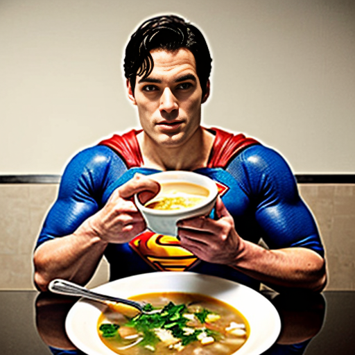 superman eating soup