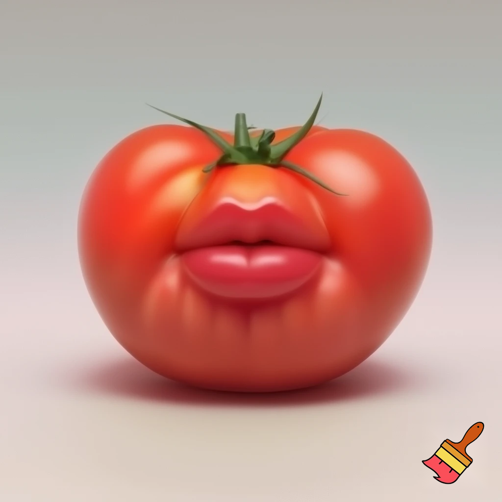 A small tomato with just big lips, with big breast and big rear but no eyes 