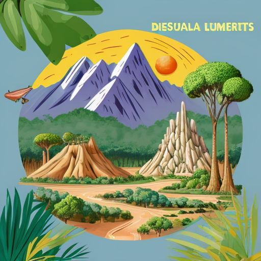 An illustrative planet colored like a jungle, showing various biomes (forests, deserts, mountains, waters), cartoon/illustrative style, text above in Romanian: "Călătorie în lumea UNESCO", vibrant and friendly atmosphere, bright colors and rich details