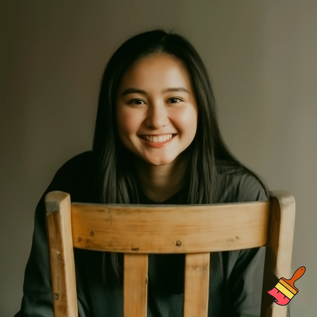 young woman tied to chair smiling chair facing us