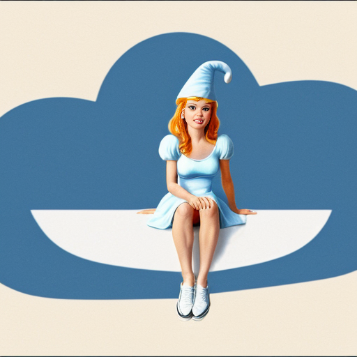 Smurfette white dress white shoes on a sitting Cloud (from The Smurfs) cartoon
