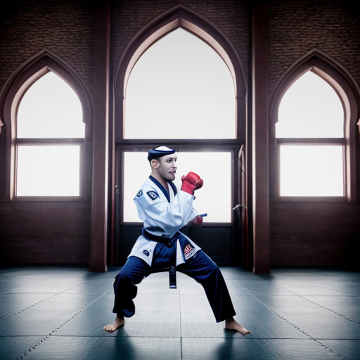 Create a high-end, professional Ramadan promotional poster for a Karate & Kickboxing Academy. The background should feature elegant Ramadan elements such as a glowing crescent moon, golden lanterns, and warm ambient lighting in deep navy and royal purple tones.

In the center, include dynamic action poses of a karate athlete and a kickboxing athlete with dramatic lighting to reflect strength, discipline, and energy.

Main headline at the top in bold, premium typography:
🔥 Special Ramadan Offer 🔥

Main offer text prominently displayed in the center:
Subscribe for 1 Month & Get 1 Month FREE!

Below the offer include:
🎁 Free Trial Class
📞 For Registration & Inquiries: 0564045191

Footer section (clean and well-organized layout):
📍 101, Al Jazeera1 Building | Near Al Qasbaa Canal
Al Majaz 3 | Sharjah | UAE