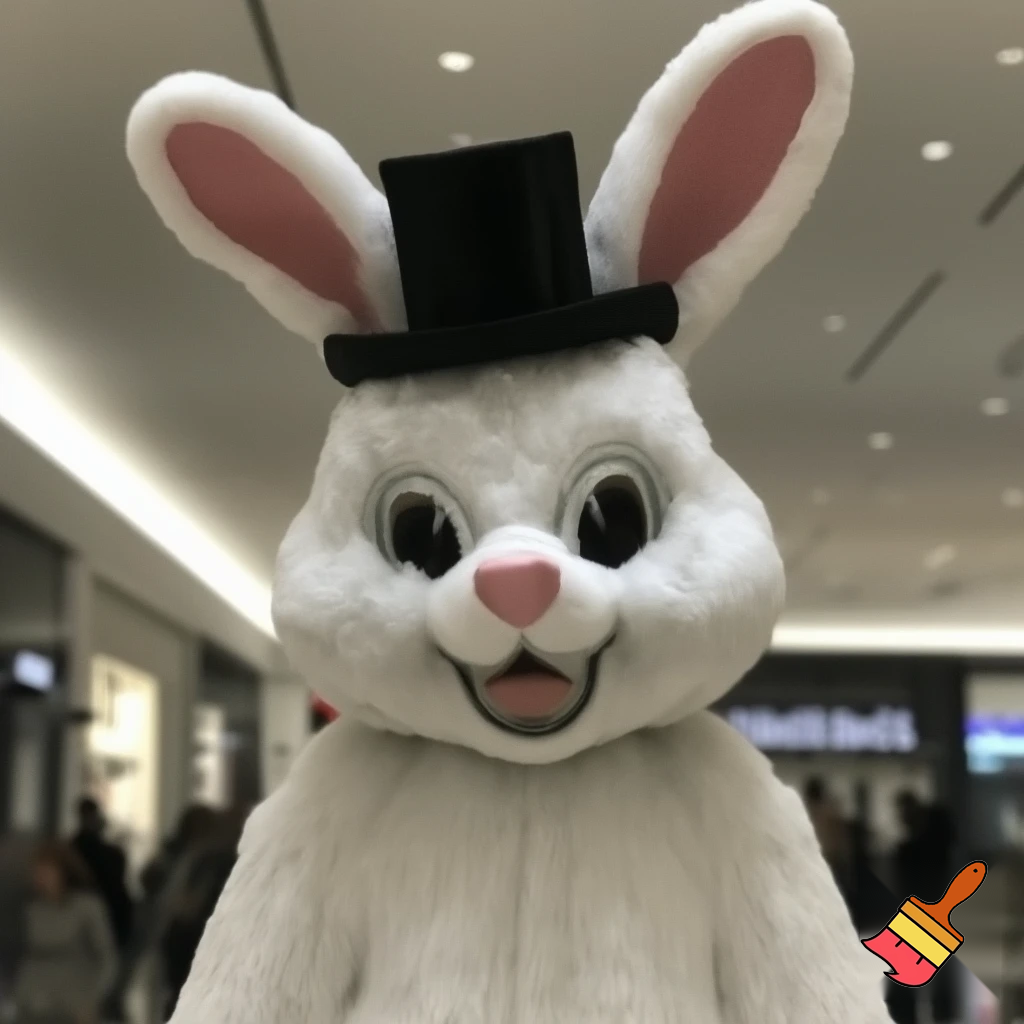 Easter bunny mascot top hat at the shopping centre mascot costume Darrell Lea magic room