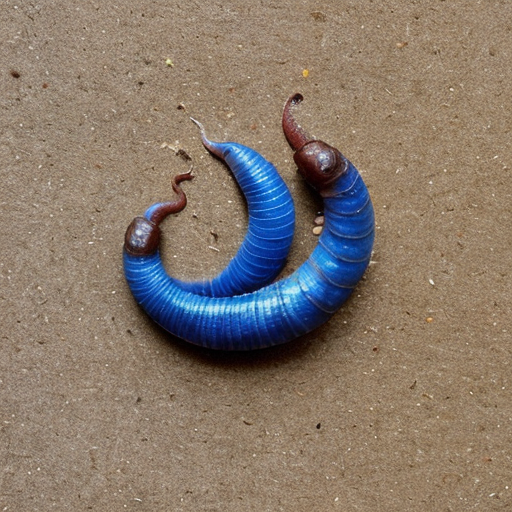 un petit ver de terres bleu 