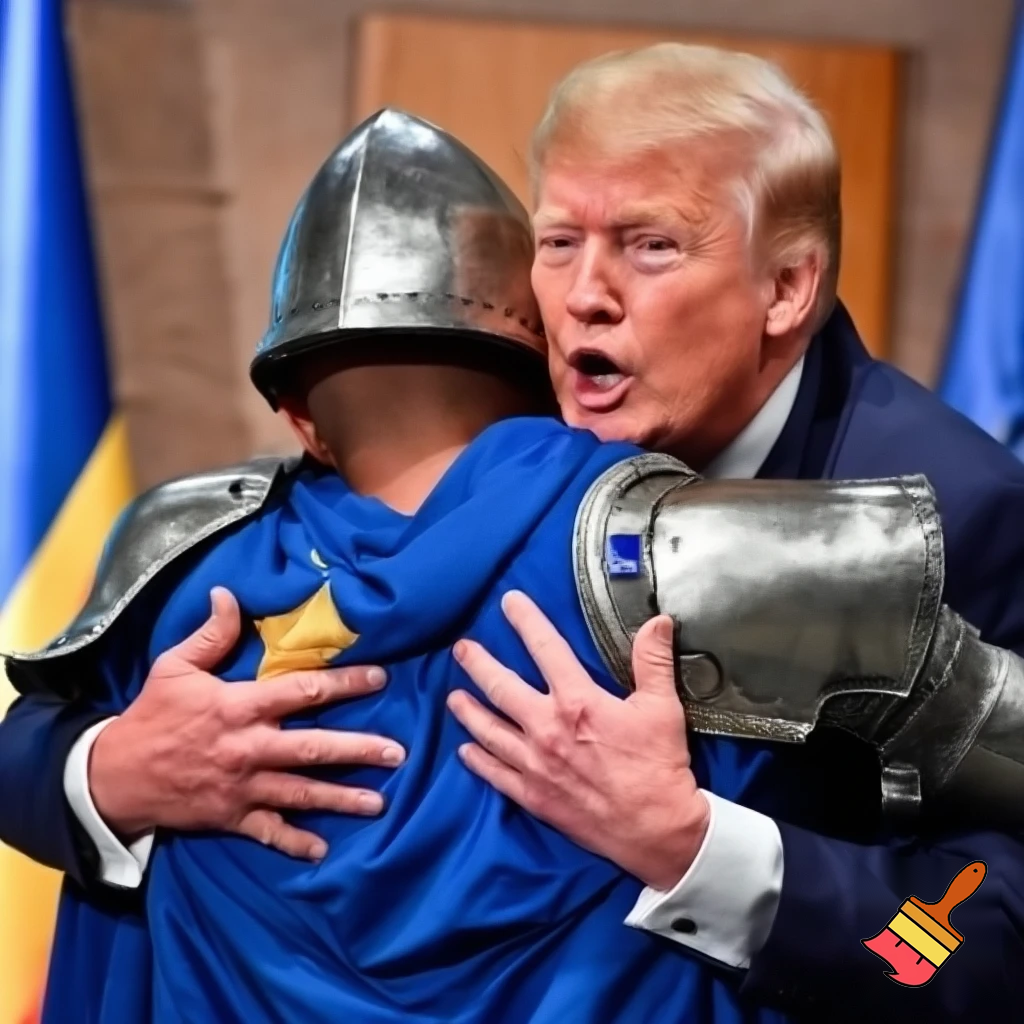 donald trump and crusader hugging blue and gold
