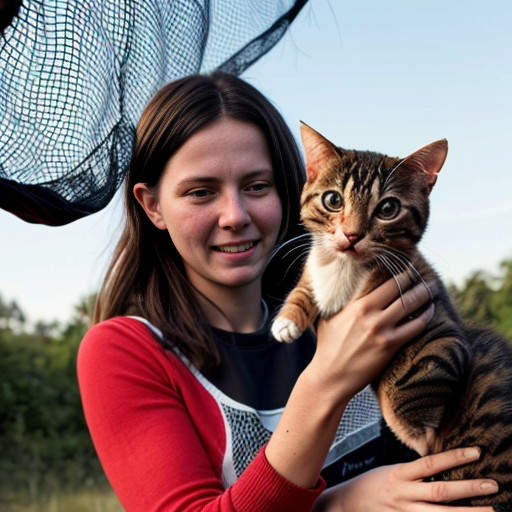 humain méchant en train d'attraper des chats avec un filet
