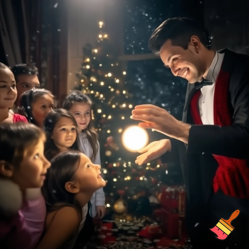 Magic magic Christmas magician an adult kid an adult kid