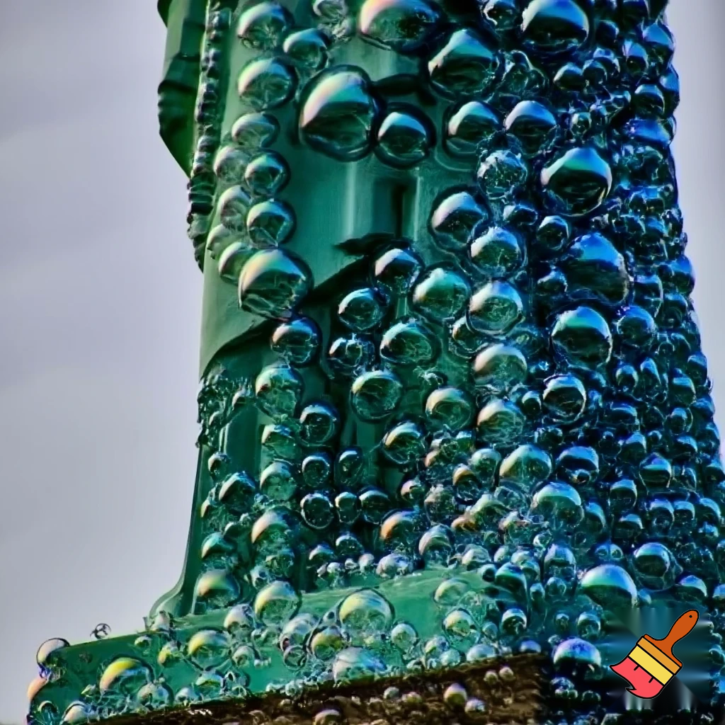 statua della libertà formata solamente da tante piccole bolle di sapone. non deve avere parti che non siano di bolle di sapone. a figura intera