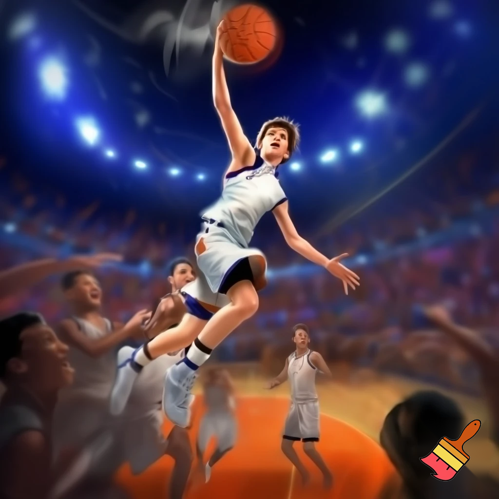 behind white teenage basketball players making a far shot winning three pointer