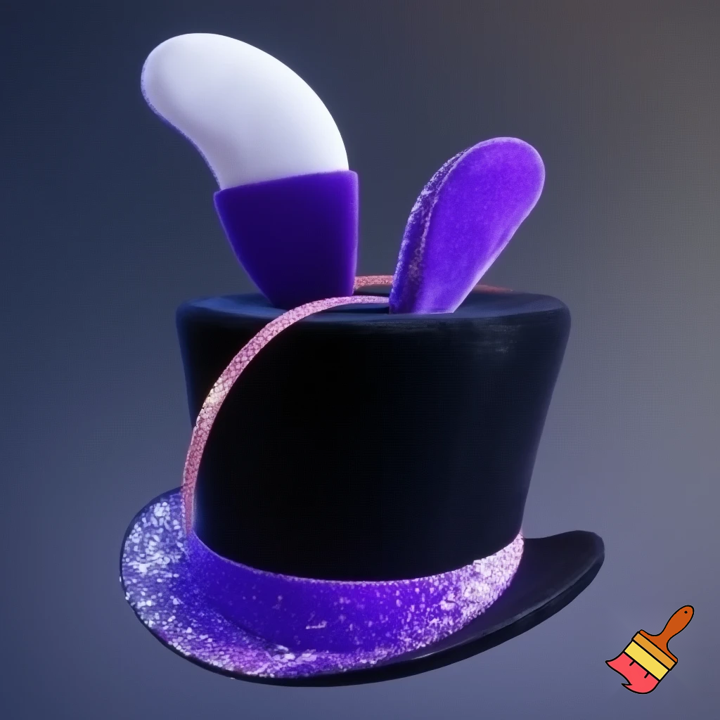 Black top hat with bunny ears velvet white and purple purple and white headband fabric and velvet glitter, purple and pink
