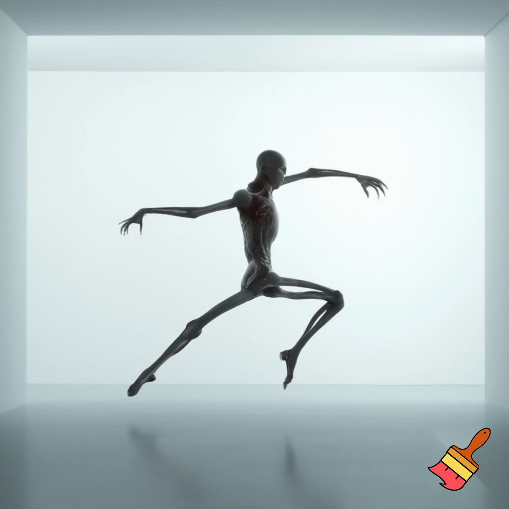 emaciated man doing ballet in a brightly lit room