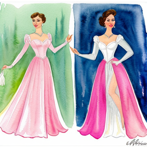 Cinderella in a pink gown, having her dress ripped apart by two elegant women in untouched gowns. full body view. The two elegant women are enviously tearing pieces of the pink gown off. The bodice of the pink gown has a large tear, a sleeve is missing, and there are multiple significantly large tears in the skirt. Both jealous women are currently ripping a piece of the skirt off.