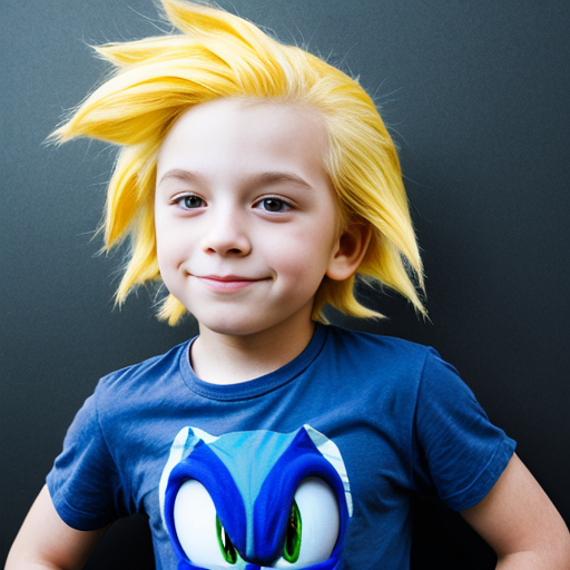 A kid with a yellow hair and he have sonic