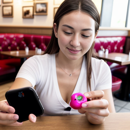 Goretzka play game on apple phone and Vanessa play game on apple phone at the restaurant 