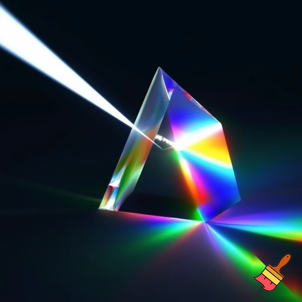 It generates a refracted image, an optical phenomenon, using a prism and a ray of light.