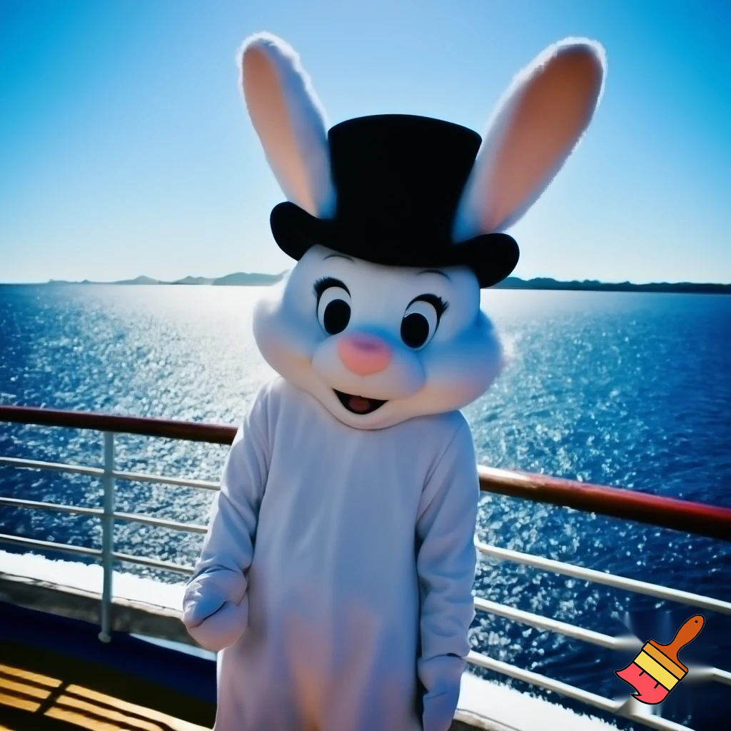 Easter bunny mascot Disneyland costume with the top hat Australia Disney cruise ship