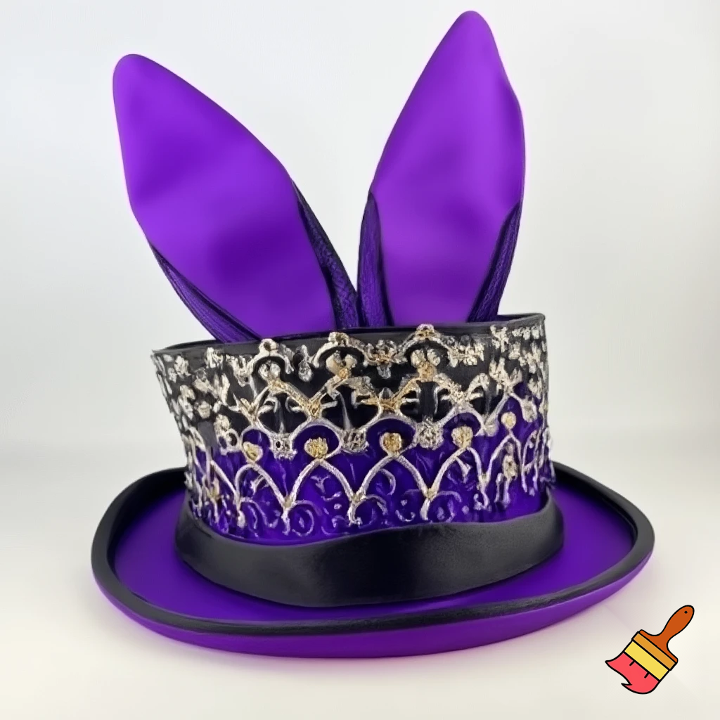 Easter bunny top hat headband, purple and white gold and silver top hat black purple dark purple special hat in delicate purple white, purple and white gold golden silver patterns Easter top hat