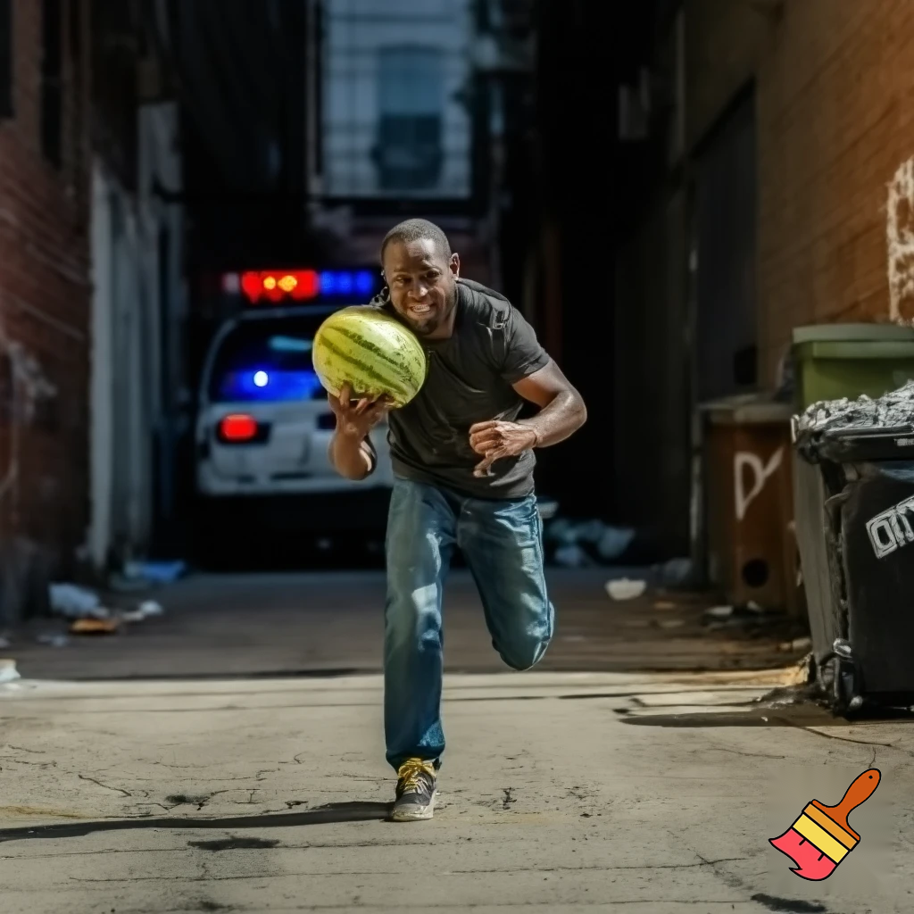 black guy running from cops with stolen watermelon