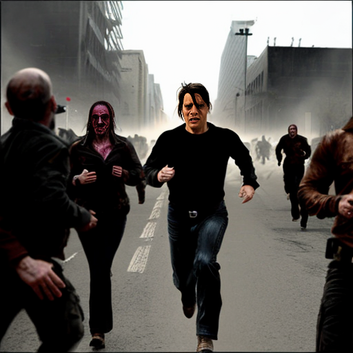 gernerate a photo of tom cruise running in a zombie apocolypse
