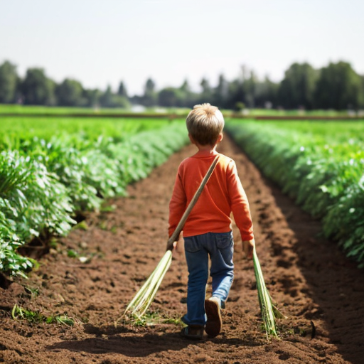 

 kid waking back to a carrot farm