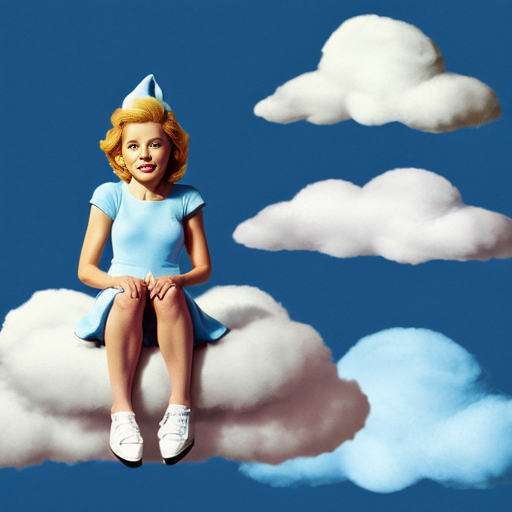 Smurfette white dress white shoes on a sitting Cloud (from The Smurfs) cartoon