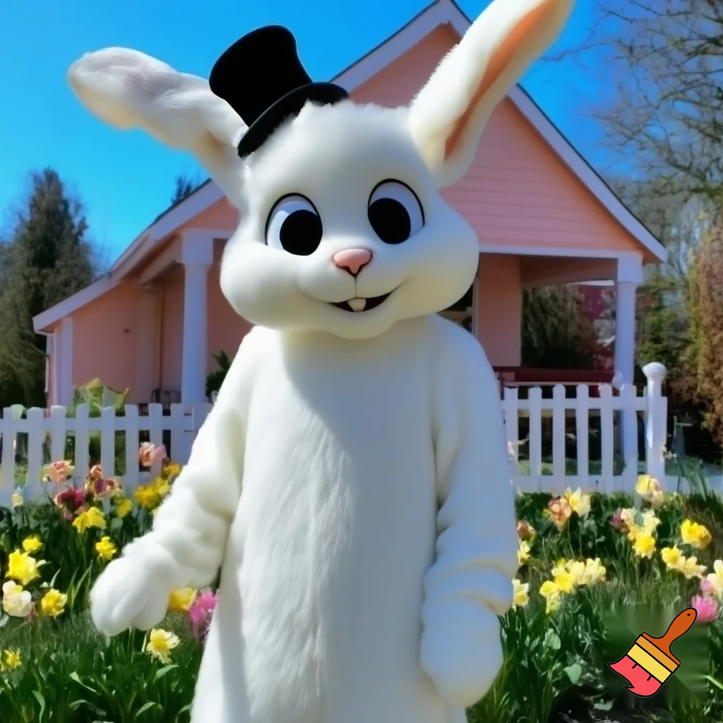 Easter bunny mascot costume top hat house