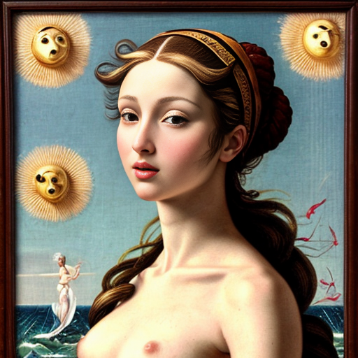 Image inspired by The Birth of Venus but tall white-haired woman