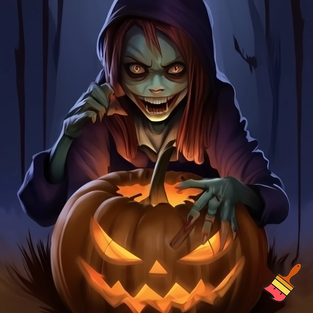 Zombie girl with Jack o lantern