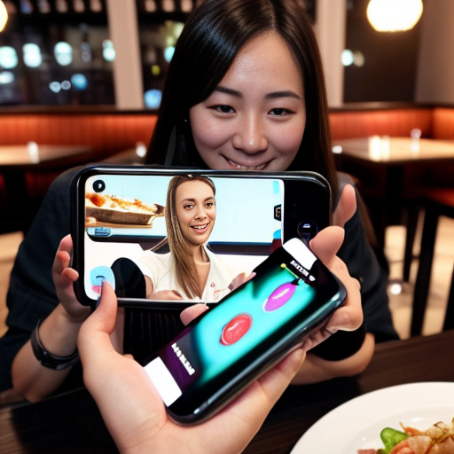 Goretzka play game on apple phone and Vanessa play game on apple phone at the restaurant 
