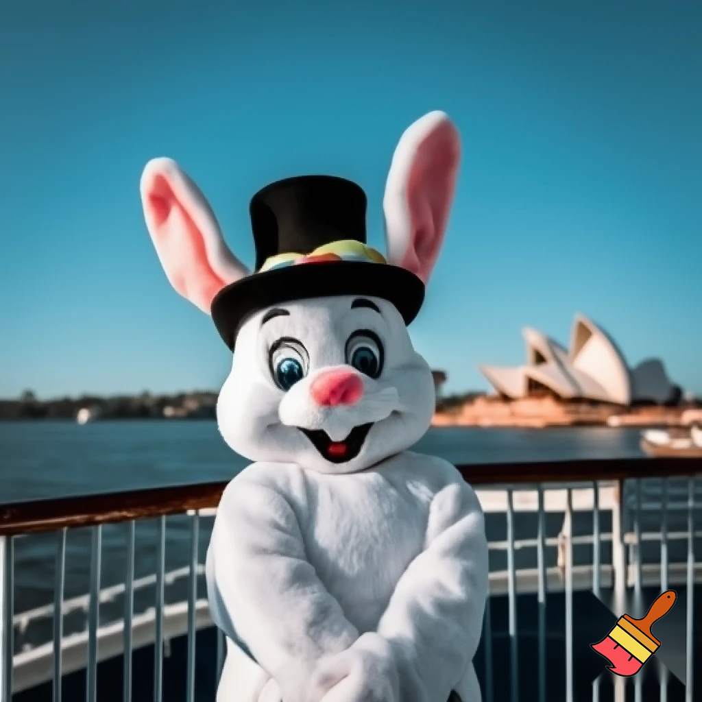 Easter bunny mascot Disneyland costume with the top hat Australia Disney cruise ship