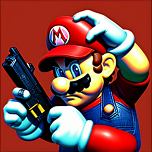 mario vs evil horror mario that has 10000000000000000000 guns and hands