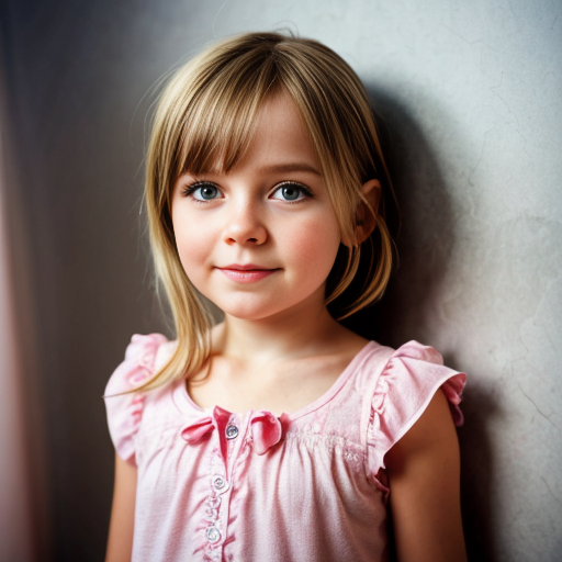 german little girl, blonde hair, nightdress, bedroom background