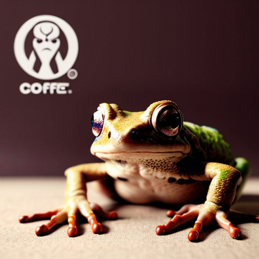 A hillarious, funny boho toad with some hippie colored coffee cups. Psychedelic decorated background.
