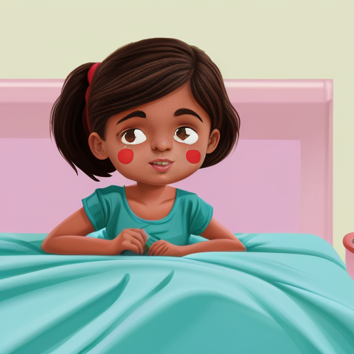 cartoon brown girl waking up with detail
