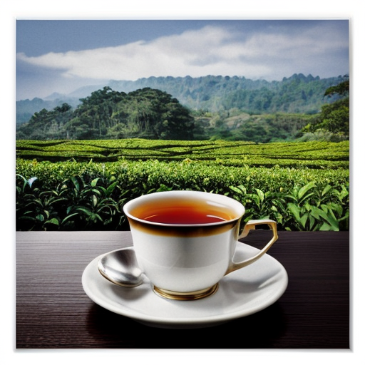 tea plantation poster
with cup of tea in midle
